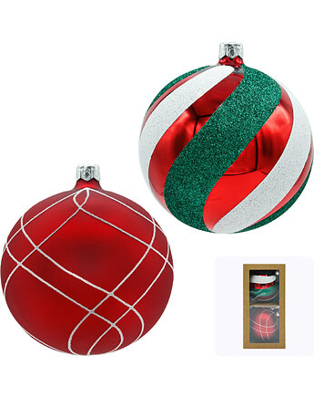 Bombki choinkowe szklane ręcznie malowane: okrągłe: czerwona laska cukrowa, Syn Bombkarza