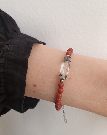 Bransoletka ROOTS jaspis czerwony, kryształ górski, jaspis dalmatyński, modesign