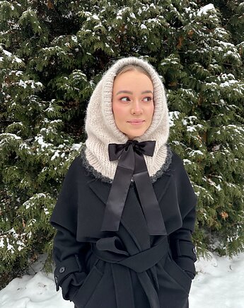 Balaclava Hoshi z kokardą wełna merino & baby alpaka  handmade, GANGSTA KNIT