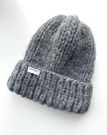 Wełniana czapka z dodatkiem alpaki 100% wełna kolor szary, GANGSTA KNIT