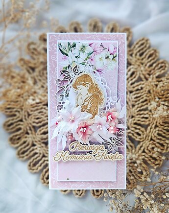 Kartka komunijna dla dziewczynki, papierololo