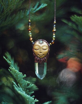 Naszyjnik FOREST SPIRIT z Elfem i Kryształem górskim, Myshen Ya Shop