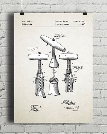 Korkociąg - patent - plakat vintage, minimalmill