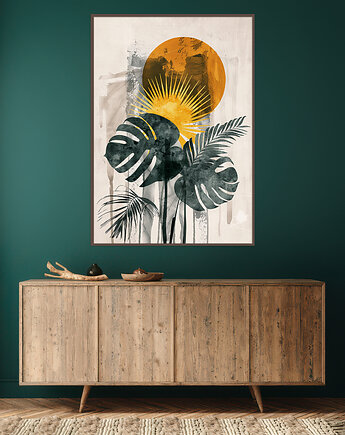 Monstera - Plakat, druk - Chiński Orient, Harmonia Zen, Roślinny #63, Black Sapphire Art
