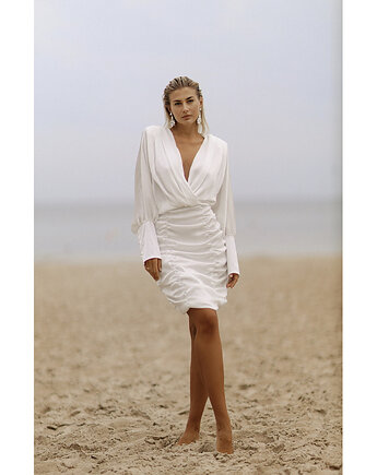 CS - Biała elegancka szyfonowa sukienka BEACH z zakładką na biuście, CS CONCEPT STORE