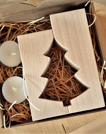 Zestaw prezentowy Boże Narodzenie, świeczniki, Drewniane dodatki