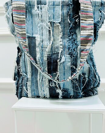 Jeansowa Torba na ramie patchwork ręcznie robiona torba jeansowa torebka jeans, OSOBY - Prezent dla Dziewczyny