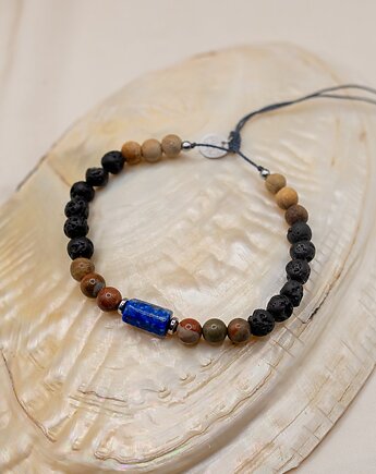 Bransoletka Męska Lapis Lazuli Jaspis Lawa, w hand works