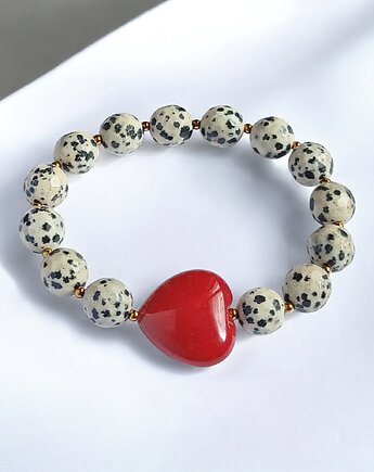 Jaspis dalmatyński i serce : CZERWIEŃ : bransoletka na gumce, kaktusia