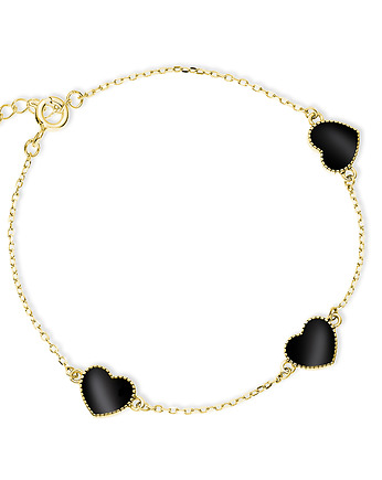 Bransoletka czarne serca pozłacana srebro 925