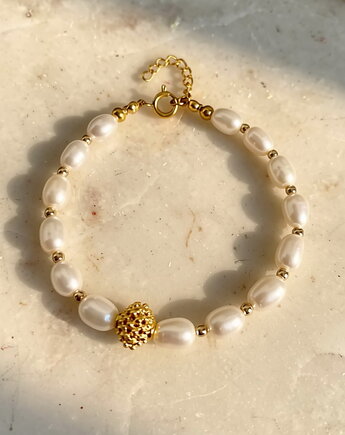 Bransoletka z pereł 8mm oraz stali szlachetnej 316 pozłacanej, Coccola JEWELLERY