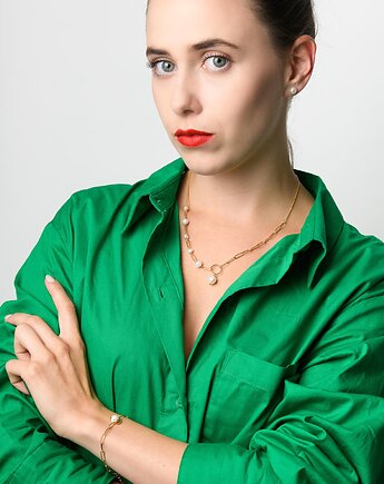 BRANSOLETKA srebrna, pozłacana z  perłą, Ade Art