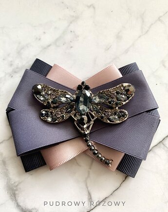 Brosza z ogromną Ważką z kryształkami NEW, Pudrowy Różowy