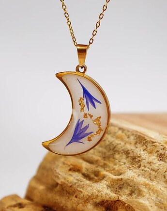 Duży złoty naszyjnik księżyc chaber płatki złota, Lovely Jewellery