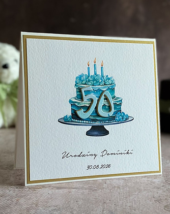 Elegancka kartka urodzinowa na 50 lat + koperta na pieniądze, BH 31B, Anna Art and Crafts