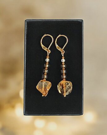 Kolczyki DOBROBYT - cytryn, kwarc dymny, kryształ górski - zamknięte