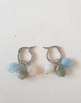 Kolczyki TRIO jadeit wiśniowy, akwamaryn, labradoryt, modesign