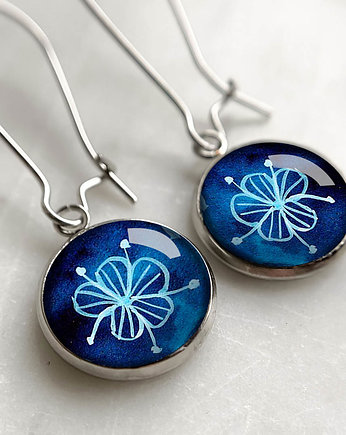 Blues kolczyki długie z kwiatkiem, muamua design