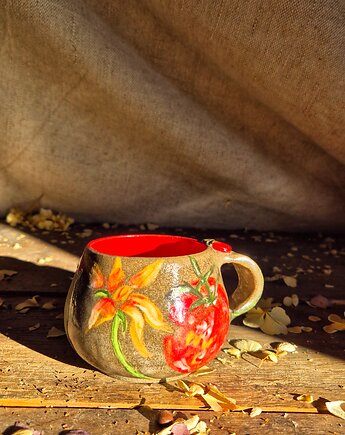 Ilustracja pomidora, kubek działkowca, kubek w pomidora, Fiona Ceramics