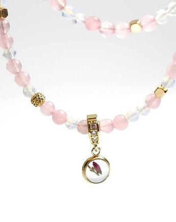 Naszyjnik wrzos kwarc różowy z opalitem, Lovely Jewellery