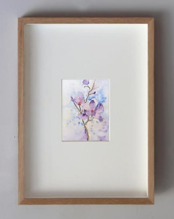 Akwarela Kwiat Magnolii oryginalny obraz A5 21x15 cm, Kwitnace
