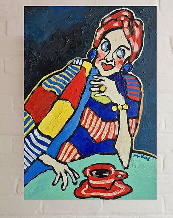 Obraz  fowizm dama z kawą, alice oil on canvas