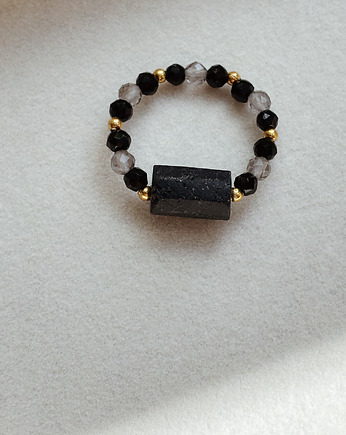 Pierścionek elastyczny Turmalin i Kwarc Dymny, Chmolowska Jewellery