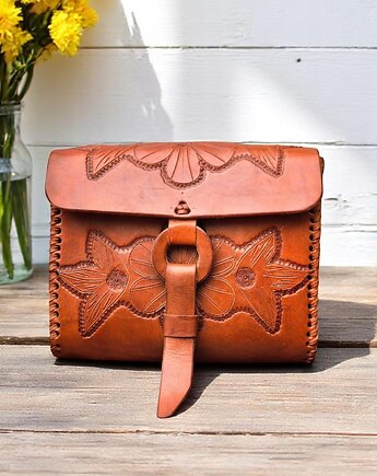 Torebka skórzana ręcznie robiona góralska Ligia Brązowa, SempreArte