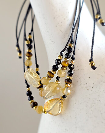 Cytryn, apatyt żółty, czarny turmalin, tygrysie oko, hematyt bransoletka, Magneska