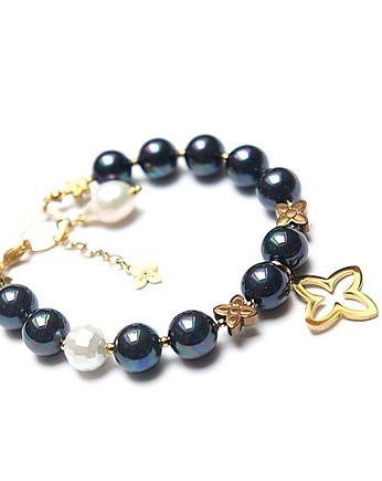 Pearls /navy blue/ perły naturalne vol. 3 bransoletka, KiKa pracownia