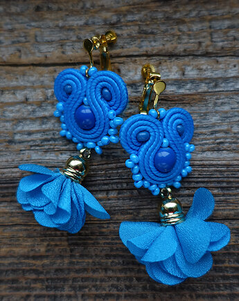Lazurowe klipsy sutasz z kwiatami, Mró Soutache