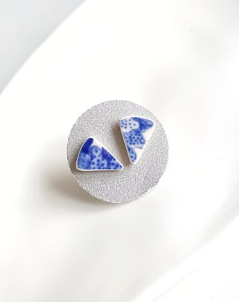 Kolczyki ceramiczne w kobaltowe wzory, biżuteria z talerzy