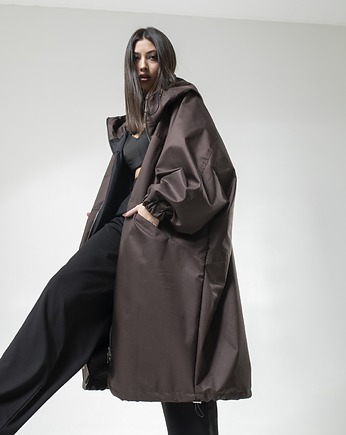 Ocieplany Płaszcz longline hoodie oversize praline, REST Factory