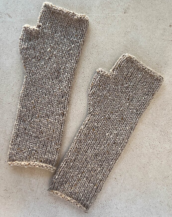 Rękawiczki damskie, jesienne mitenki beżowe, Made by Jaga