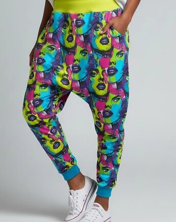 Spodnie baggy Mayurasana kolorowe pop art Auri Lili unikat L 40, Auri Lili
