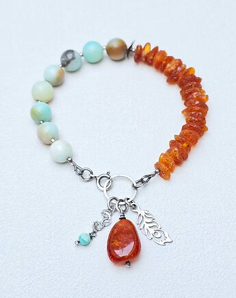 Bransoletka z Amazonitowo - Bursztynowa