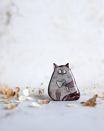 Broszka malowana Kotek Siekierkowy, Black Cat