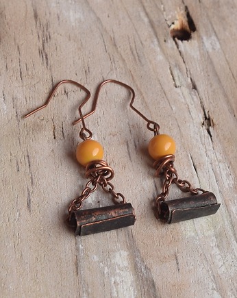 Kolczyki z kutej, oksydowanej miedzi /47/ biżuteria handmade, rękodzieło, Galeriai