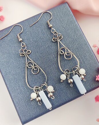 Kolczyki Chalcedon i Jadeit stal chirurgiczna handmade wirewrapping, byNostawen
