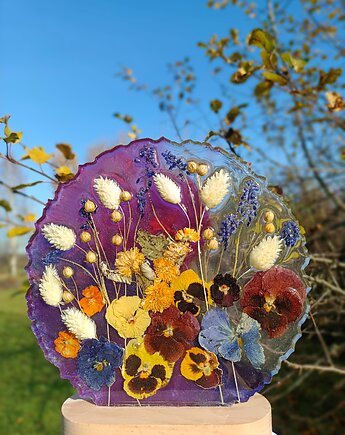 Lampka z naturalnymi kwiatami - niebieska, Majuto Resin Art