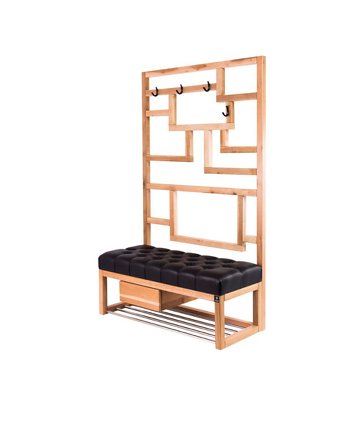 Ławka Szafka Pufa Pikowane Siedzisko Ekoskóra Czarny Wieszak LPP-18, EMRA WOOD DESIGN