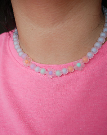 Błękitny naszyjnik choker z koralików kolorowe kwiaty, Wylewnia Twórczości