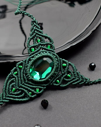 Naszyjnik makramowy ze szmaragdowym kryształem, Pracownia Kameleon
