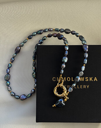 Naszyjnik unikat Granatowe Perły, Chmolowska Jewellery