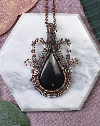 Miedziany wisiorek wire wrapping z czarnym onyksem #420, Metal Earth Jewelry