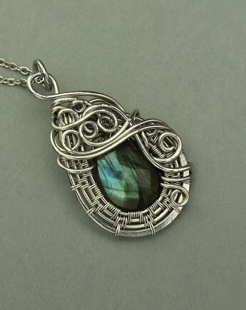 Wisiorek oryginalny labradoryt wire wrapping, Agata Rozanska