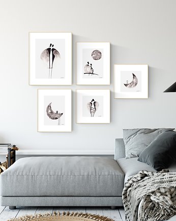 Zestaw 5 obrazów  malowanych ręcznie., MiniMalArt