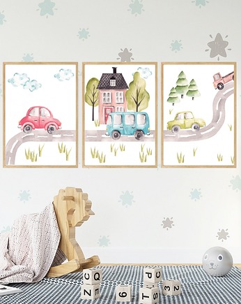 Plakaty Auta, Droga, Samochody, Plakaty Na Ścianę Dla Dzieci 3 szt, Magnetyczne Studio