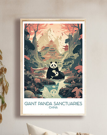 Chiny - Sanktuarium Pandy Wielkiej - Plakat, pamiątka dla podróżnika, Black Sapphire Art
