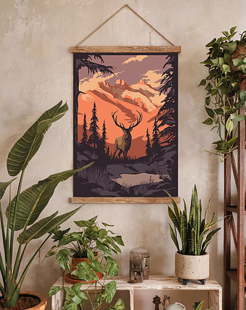 Plakat przyrodniczy - Jeleń kanadyjski / Góry i las, minimalmill